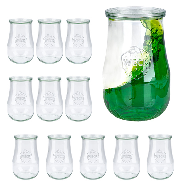 Lot de 12 bocaux Weck 1750ml tulipes avec 12 couvercles en verre Lot de 12 bocaux Weck 1750ml tulipes avec 12 couvercles en verre