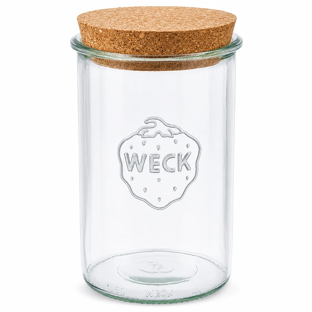 1000ml bocal conique WECK RR100 avec bouchon nature Pot de 1000 ml WECK RR100 avec couvercle en liège naturel transparent Pot à conserves avec logo WECK