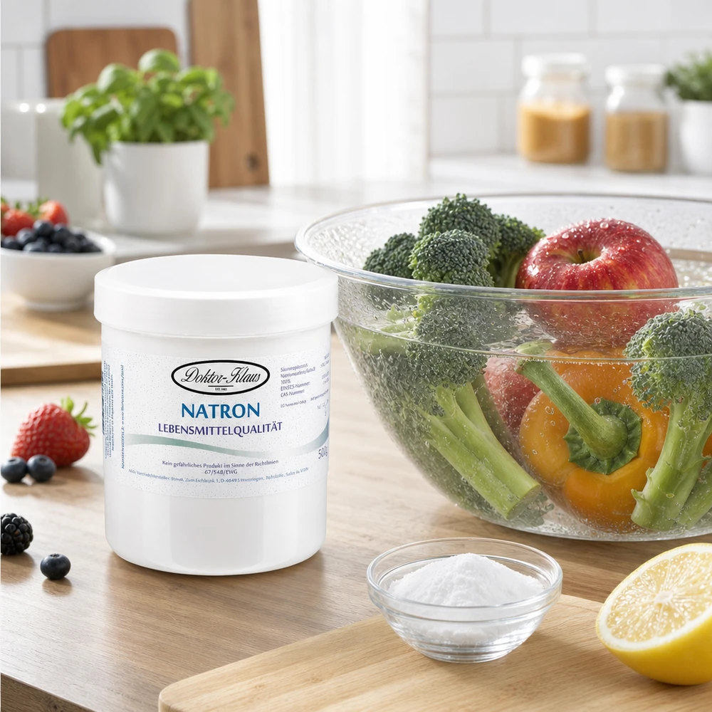 Bicarbonate de soude Doktor Klaus, en boîte blanche de 500 g, apte à l’utilisation alimentaire Bicarbonate de soude blanc Docteur Klaus 500g de poudre dans une boîte de conservation pratique pour le ménage