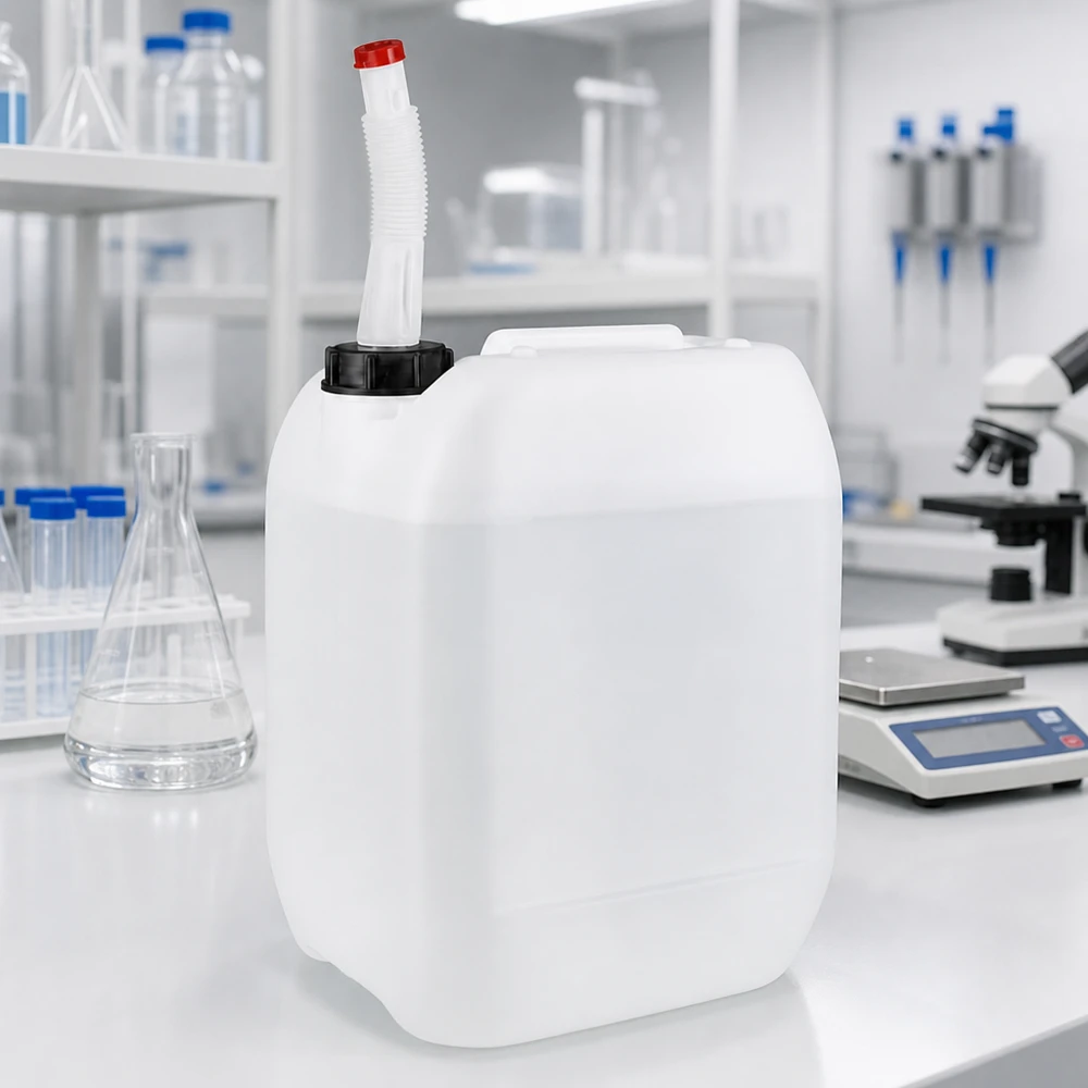 Bidon en plastique de 10 L avec bouchon à vis noir et bec verseur souple
