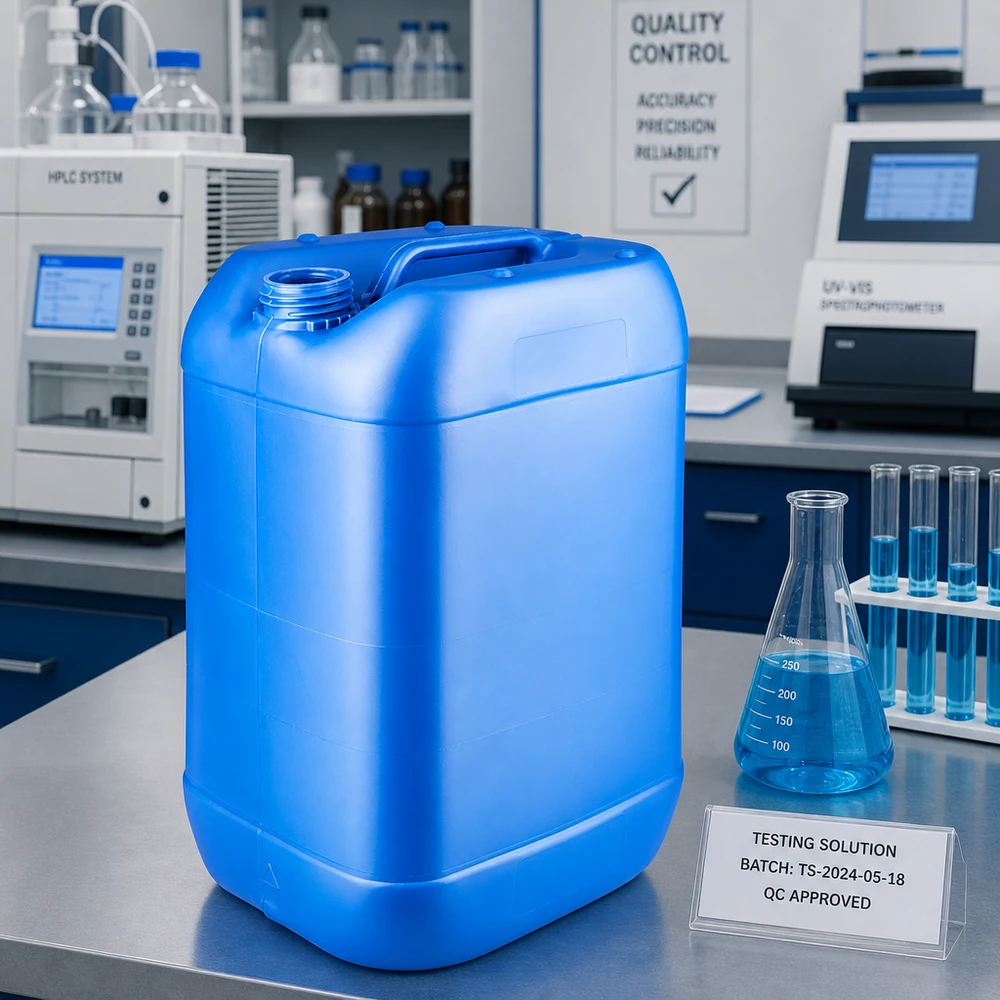 Bidon en plastique bleu de 25 litres sans couvercle, doté d'une large ouverture pour un remplissage rapide