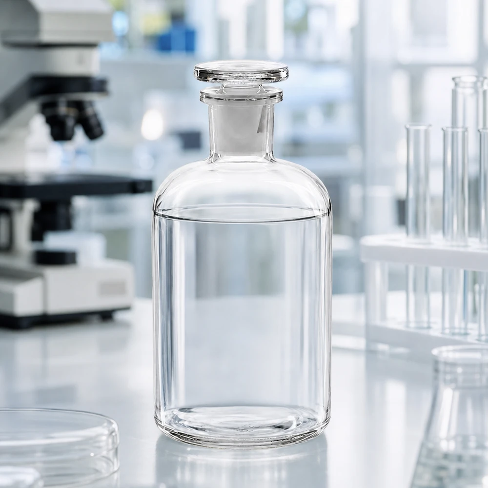 Flacon pharmaceutique 500 ml col étroit en verre clair + bouchon Bouteille en verre à épaulement arrondi, 500 ml, transparente et à col étroit, pour un stockage en toute sécurité en laboratoire