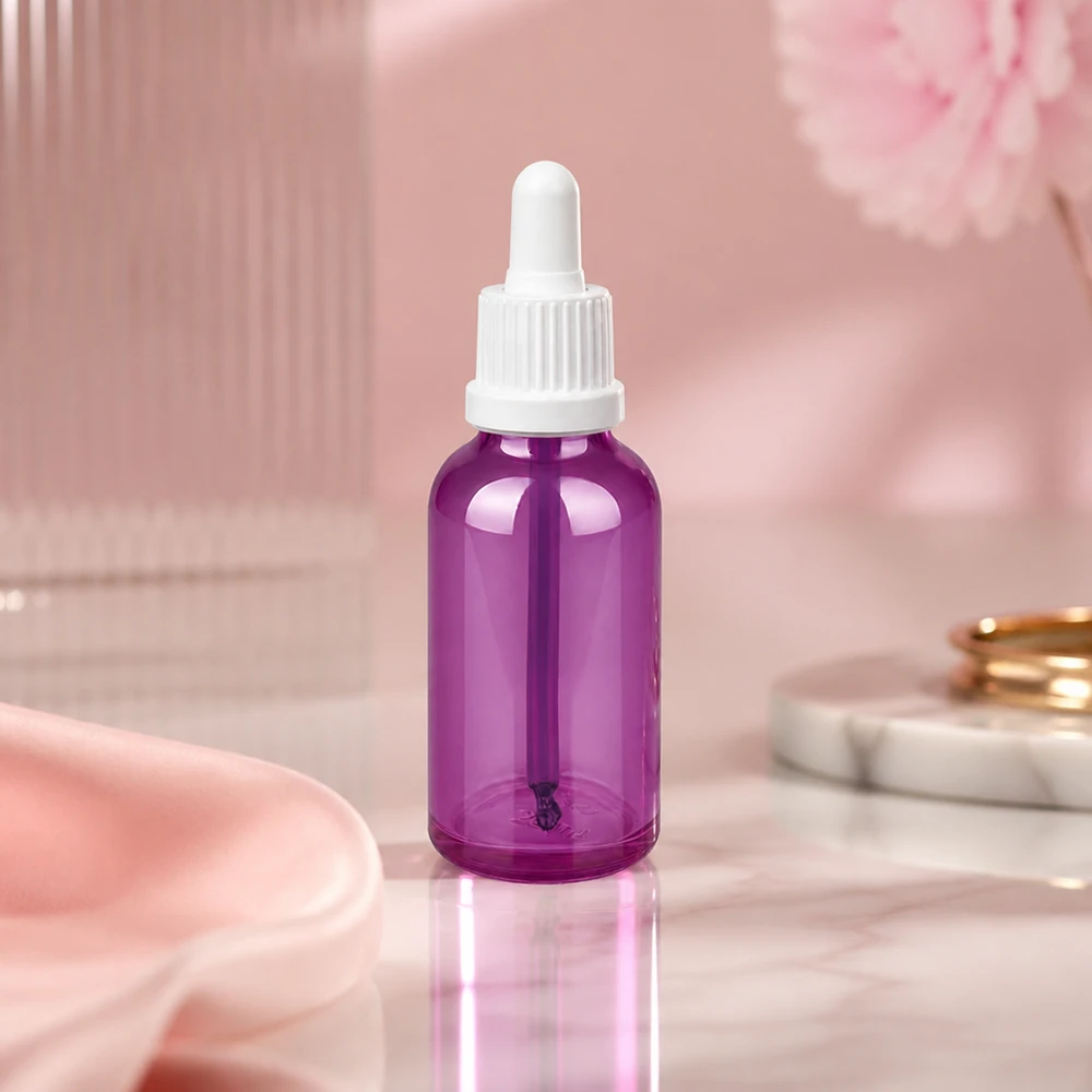 Flacon pipette 30ml blanc originalité bouchon à vis PurpleLine UT18/30 Flacon compact violet de 30 ml avec embout pipette parfait pour les soins de la peau et les huiles