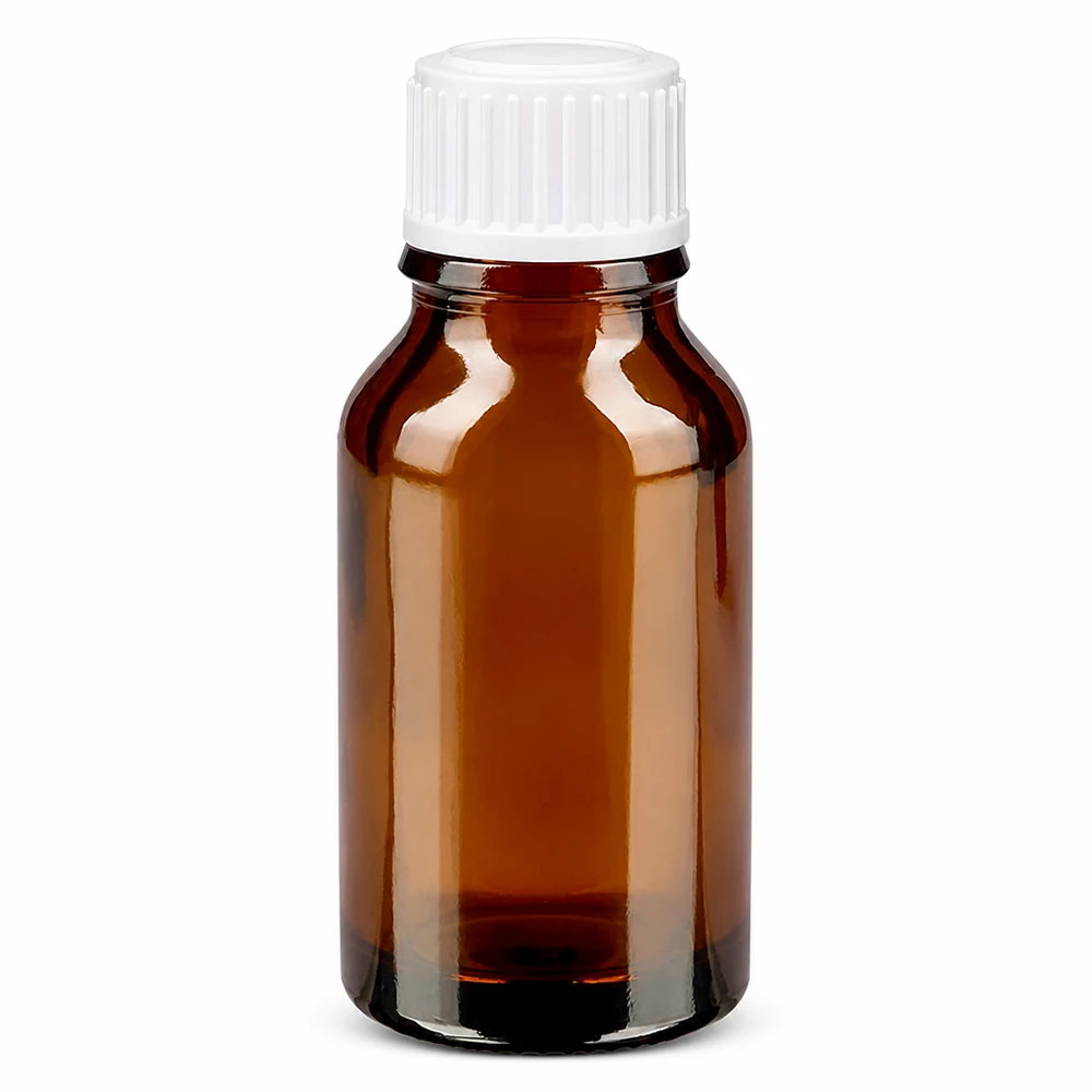 Flacon à pharmacie brun 15ml bouchon compte-gouttes blanc 0.8mm std Petite bouteille en verre de 15 ml, de couleur brun ambré, avec un bouchon à vis blanc à l'épreuve des enfants