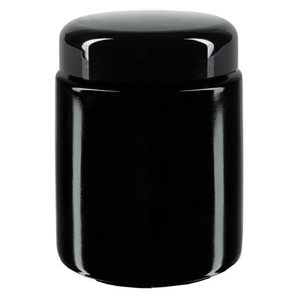 Pot à col large+ verre violet 250ml, avec couvercle noir Pot à col large+ verre violet 250ml, avec couvercle noir
