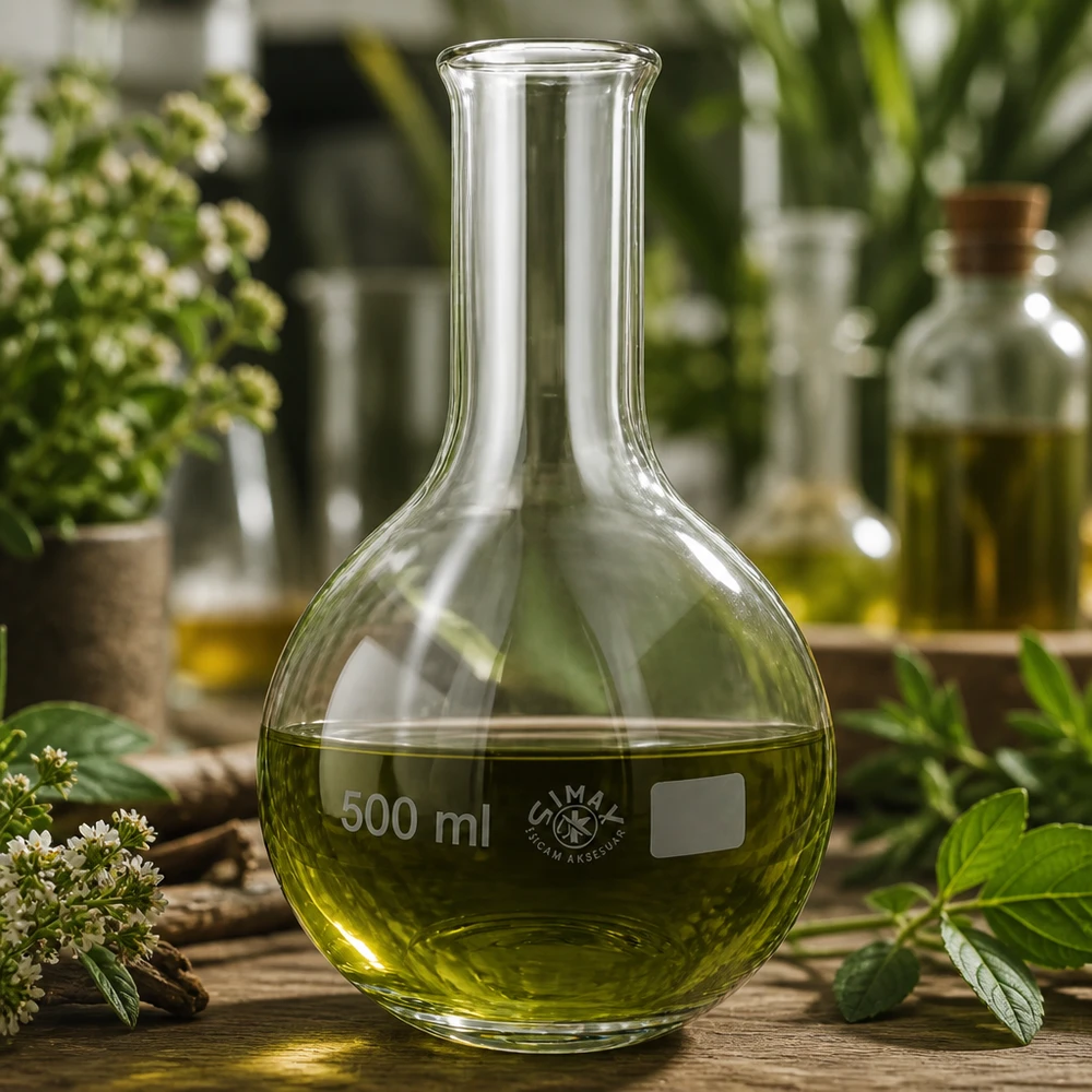 Ballon à fond plat 500 ml à col étroit, en verre borosilicate avec bord renforcé Ballon en verre 500ml col étroit transparent avec échelle graduée pour des applications précises en laboratoire