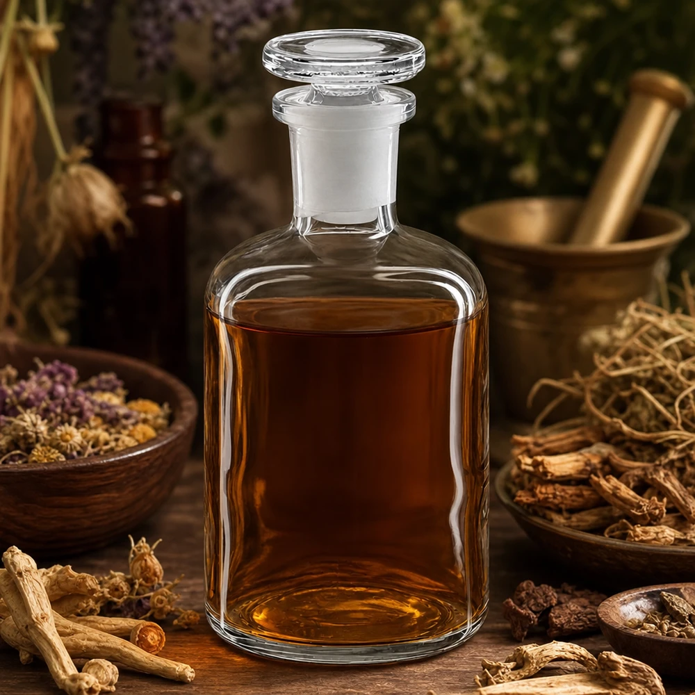 Flacon pharmaceutique 100 ml col étroit en verre clair + bouchon Flacon à épaules arrondies de 100 ml en verre transparent pour teintures et huiles essentielles, avec bouchon en verre