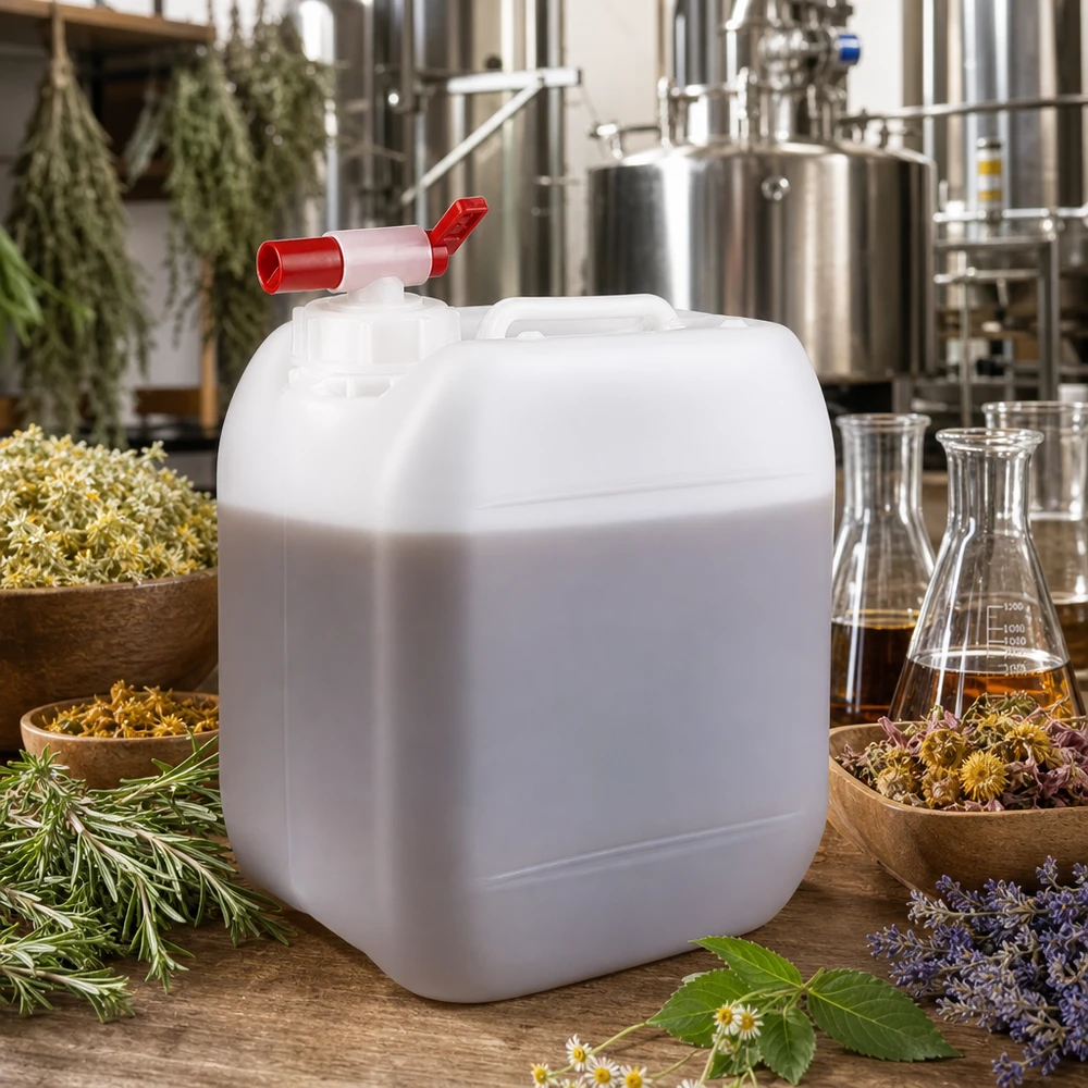 Bidon de 5 litres adapté à un usage alimentaire, muni d'un robinet verseur, pour huiles essentielles et hydrolats