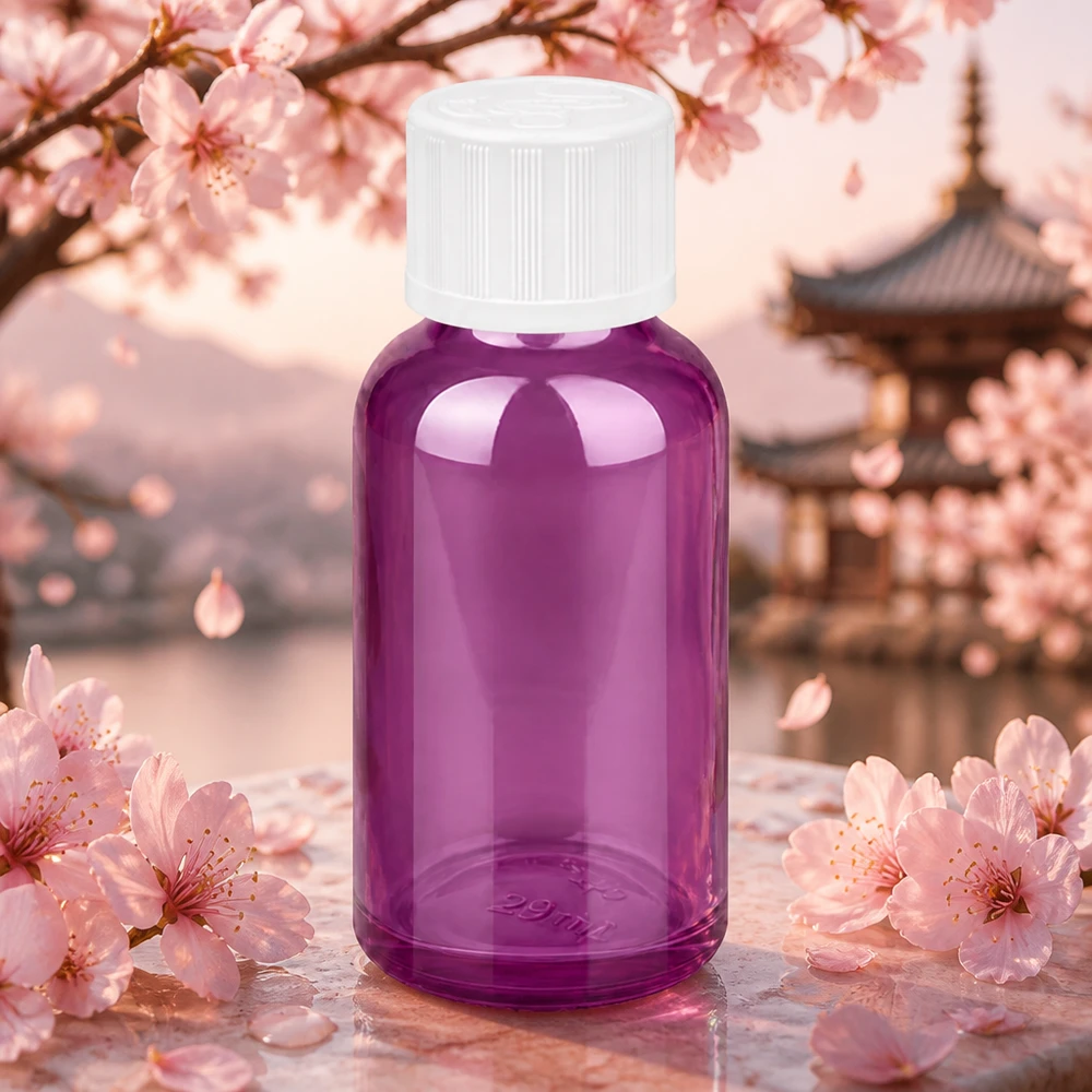 Flacon compte-gouttes 30ml 1.2mm blanc standard sécurité enfant PurpleLine.UT18/30 Bouteille violette de 30ml avec bouchon blanc à visser et libération contrôlée des gouttes 1.2mm