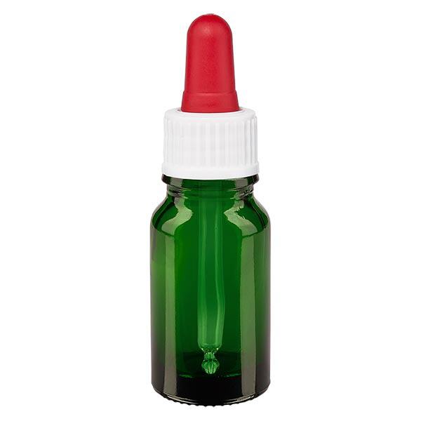 Flacon vert 10 ml + pipette rouge et blanche standard