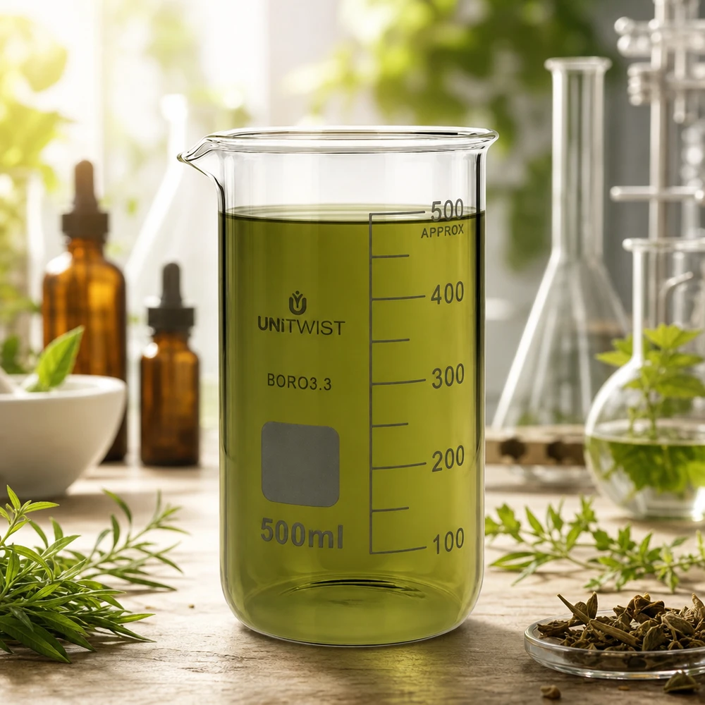 Bécher 500ml borosilicate, forme haute UNITWIST Verre à bec UNITWIST en verre borosilicaté, 500 ml, pour l'extraction d'herbes et de plantes dans un laboratoire à domicile