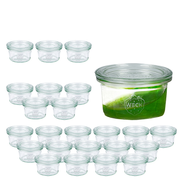 Lot de 24 bocaux Weck 50ml avec 24 couvercles en verre Lot de 24 bocaux Weck 50ml avec 24 couvercles en verre
