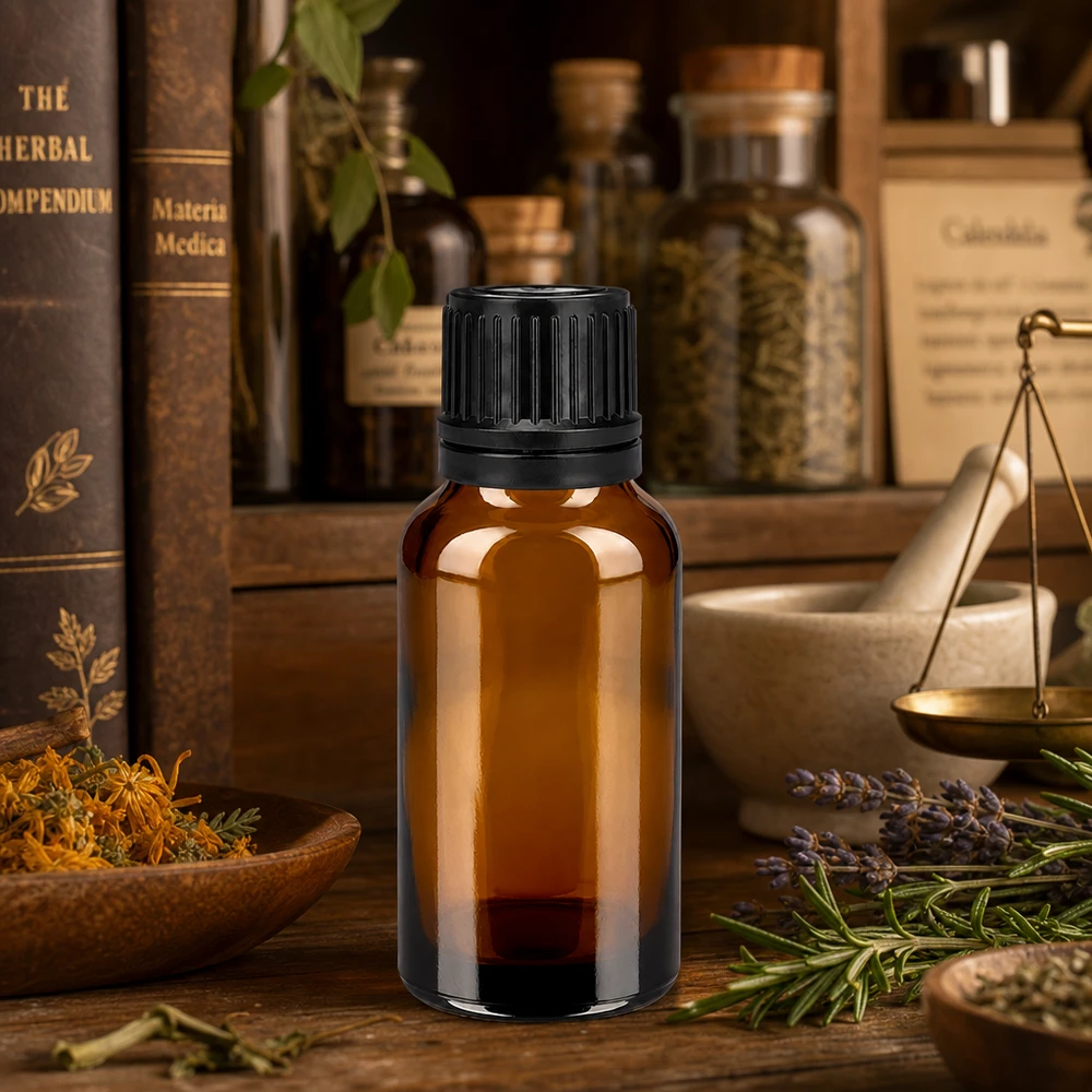 Flacon 20ml 11mm SV noir OV BrownLine UT18/20 Bouteille en verre 20ml BrownLine avec couvercle noir robuste pour laboratoire et pharmacie