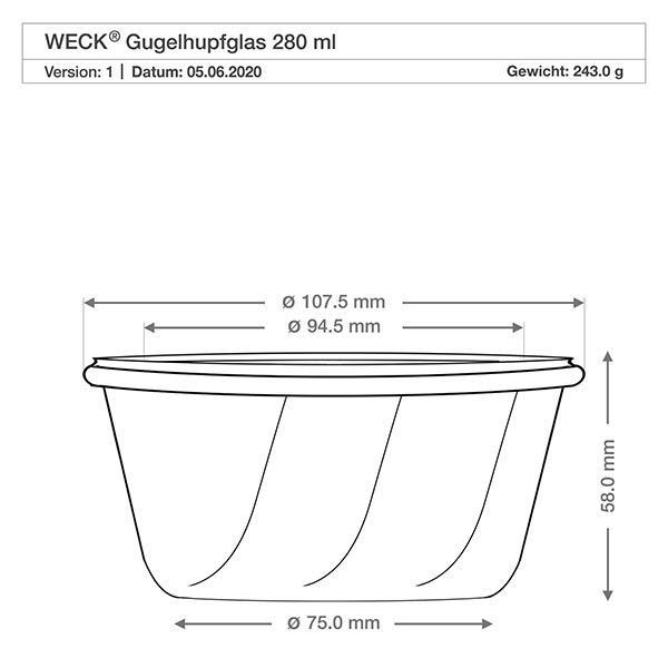 280ml bocal à kouglof avec bouchon en verre WECK RR100
