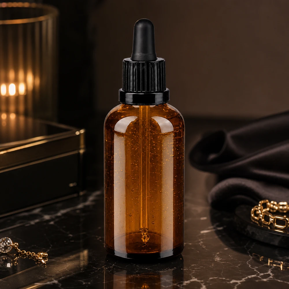 Elégant flacon à pipette 50ml noir OV BrownLine UT18/50 avec design en forme de goutte pour les cosmétiques