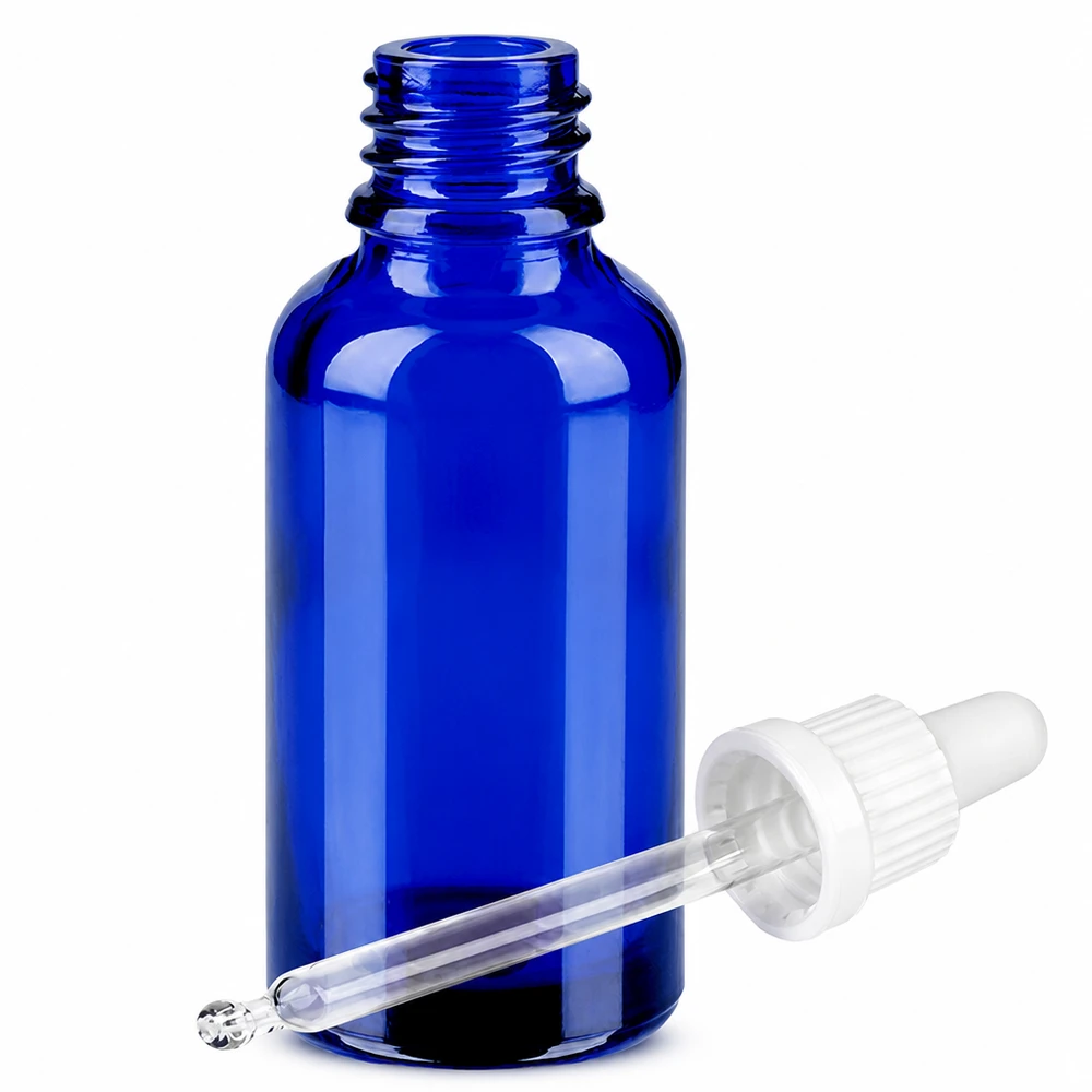 Bouteille de pharmacie 30ml bleue avec pipette en verre pour un dosage précis BlueLine