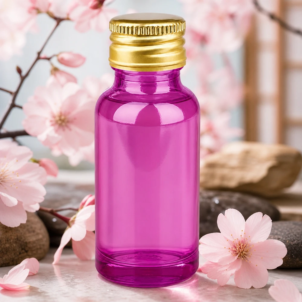 Flacon 20ml 11mm bouchon à vis alu-or standard PurpleLine. UT18/20 Bouteille en verre Purple de 20ml avec protection UV et bouchon hermétique en or pour cosmétiques naturels