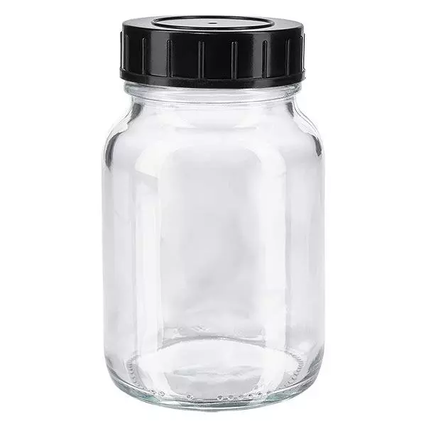 Bocal à col large en verre clair 250 ml + couvercle à vis