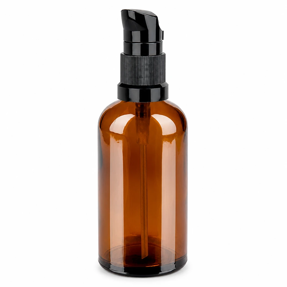 Flacon pompe 100ml noir STD BrownLine UT18/100 Flacon pompe cosmétique 100ml brun avec pompe noire pour sérums et huiles