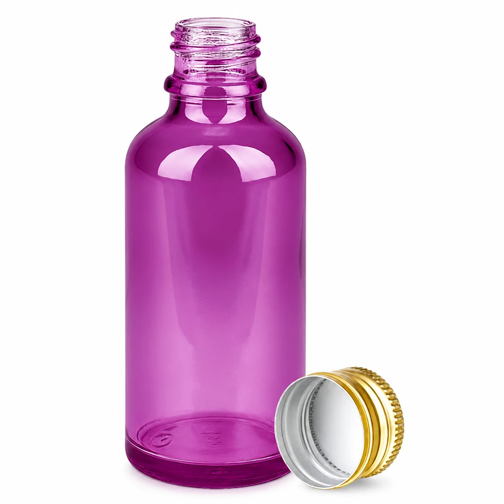 Flacon 50ml bouchon à visser 11mm alu-or standard PurpleLine. UT18/50 Bouteille en verre violet de haute qualité d'une capacité de 50ml idéale pour les cosmétiques et les sérums de bricolage
