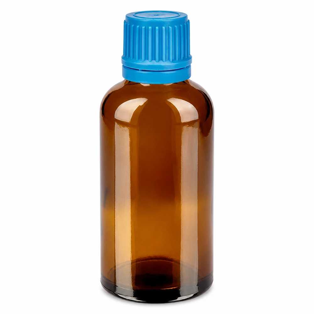 Flacon 50ml 11mm SV bleu OV BrownLine UT18/50 Flacon médical compact de 50 ml en verre brun pour une conservation sûre des substances actives