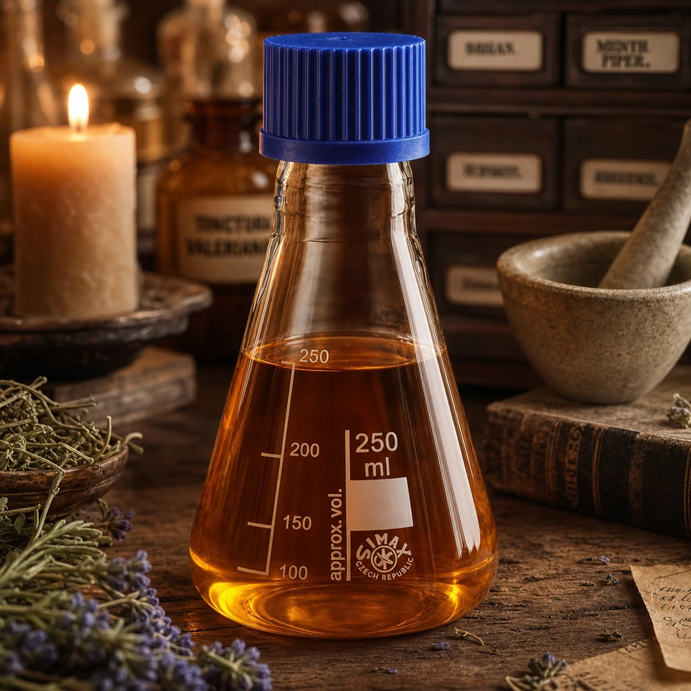 Erlenmeyer 250 ml col étroit, verre borosilicate avec filetage et bouchon Fiole jaugée 250ml avec indicateur de volume et bouchon bleu pour travaux analytiques