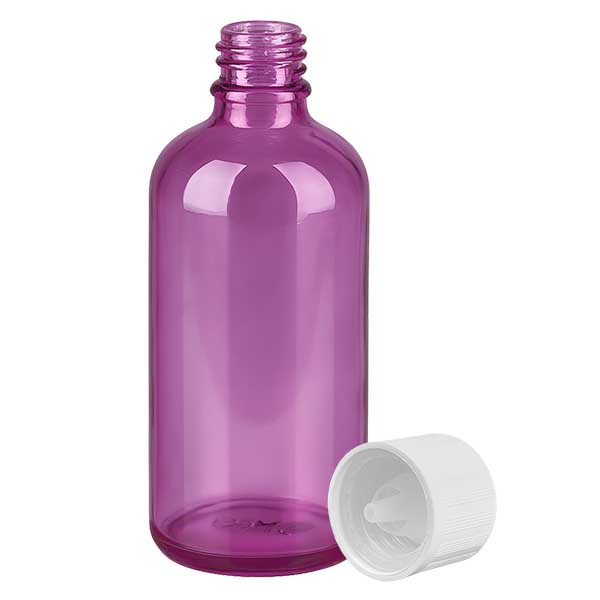 Flacon compte-gouttes 100ml 1,2mm blanc standard sécurité enfant PurpleLine. UT18/100