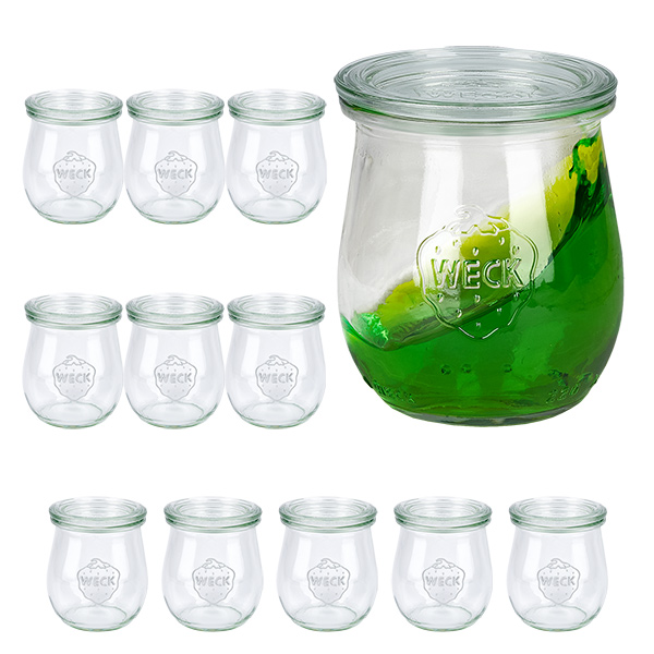 Lot de 12 pots Weck 220 ml pots tulipe avec 12 couvercles en verre Lot de 12 pots Weck 220 ml pots tulipe avec 12 couvercles en verre
