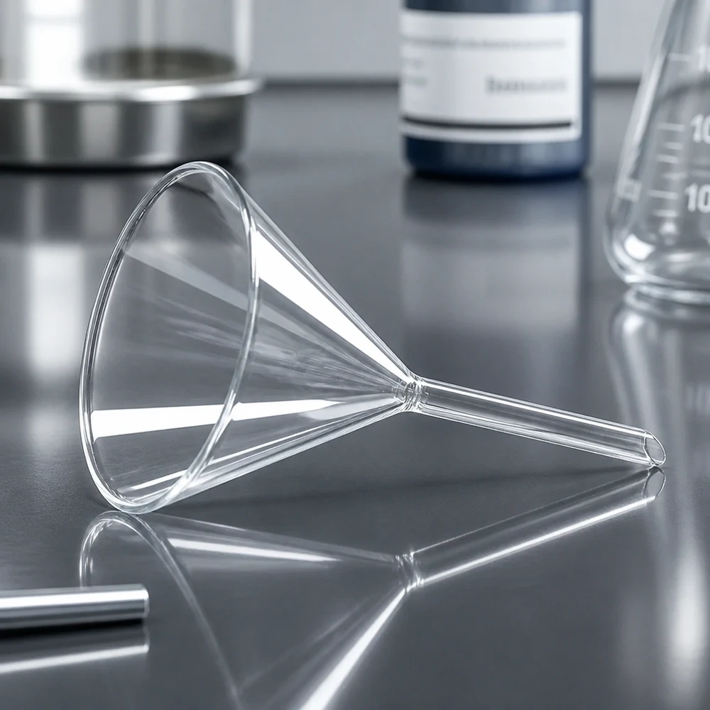 Entonnoir Ø 80mm - verre sodocalcique - angle 60° Entonnoir en verre transparent de 80 mm avec un angle de 60° pour un transvasement propre en laboratoire