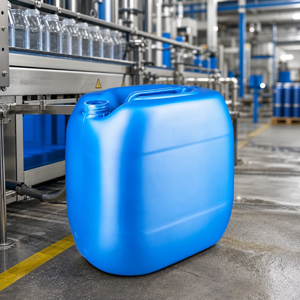 Grand bidon empilable de 30 L, bleu, à bouchon à vis, sans couvercle, en plastique