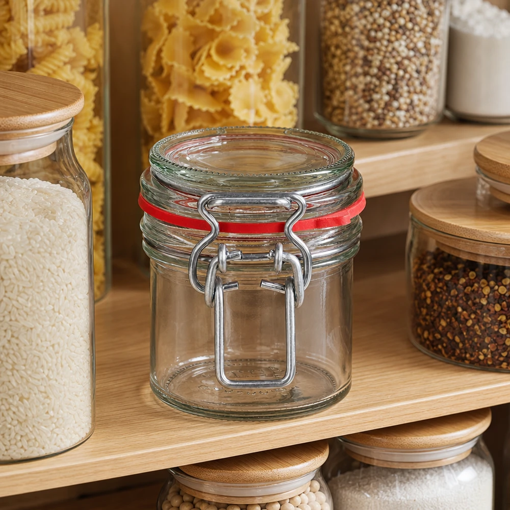 Bocal de conservation de 135 ml, type G, avec bouchon à clip UN Bocal de conservation de 135 ml, type G, avec bouchon à clip UN