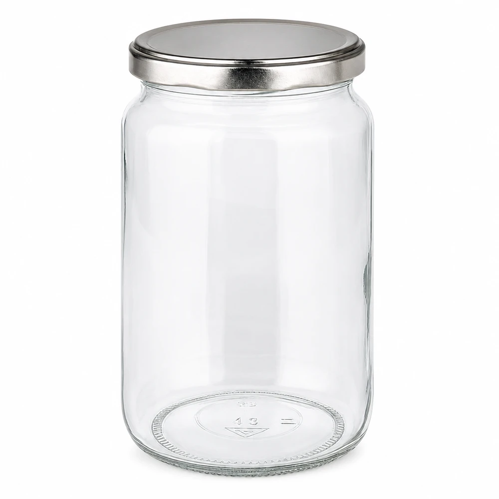 795ml Verre rond avec couvercle BasicSeal argent UNiTWIST Pot rond de 795ml avec couvercle argenté BasicSeal - pot vide avec couvercle métallique pour la conservation et le stockage