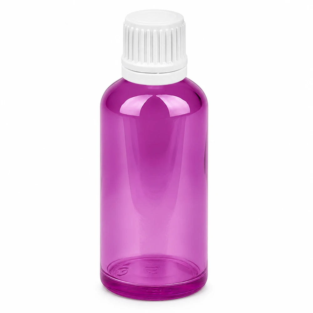 Flacon compte-gouttes 50ml 0,7mm blanc Originalité Bouchon à vis PurpleLine UT18/50 Petit flacon doseur de 50 ml en verre de haute qualité de couleur pourpre vif