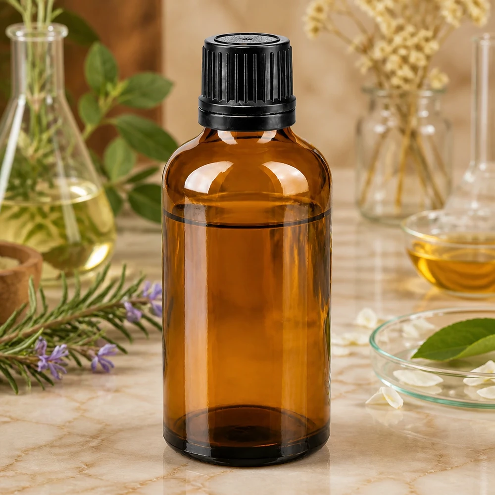 Bouteille de pharmacie brune 50ml bouchon vissable noir bouchon inviolabilité Flacon cylindrique en verre ambré de 50 ml avec bouchon à vis noir à sécurité enfant, type apothicaire