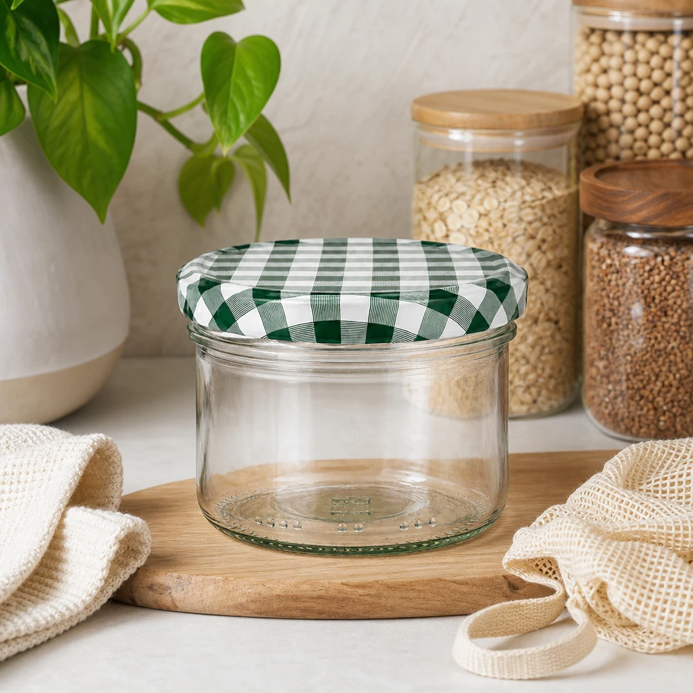 230ml Verre cylindrique avec couvercle BasicSeal vert/blanc UNiTWIST Pot cylindrique de 230ml avec couvercle BasicSeal vert et blanc dans la cuisine durable Zero-Waste avec bocaux à provisions