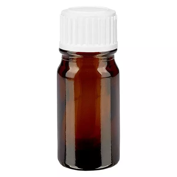 Flacon à pharmacie brun 5ml bouchon compte-gouttes blanc 0.8mm standard