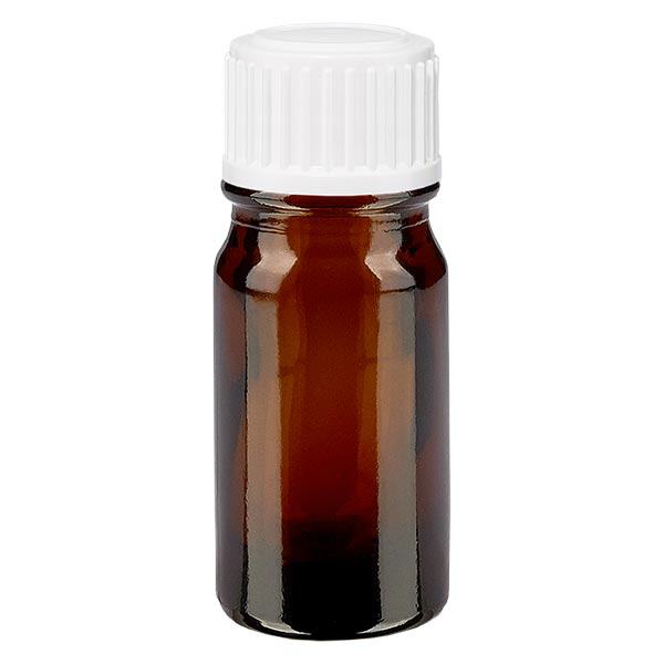 Flacon à pharmacie brun 5ml bouchon compte-gouttes blanc 0.8mm standard