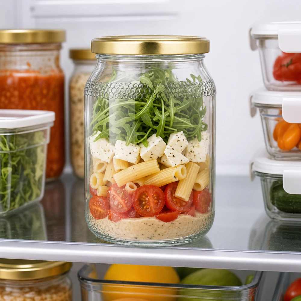Pot de miel de 900ml comme conteneur de Meal Prep dans le réfrigérateur - couvercle doré pour la conservation des salades et des provisions