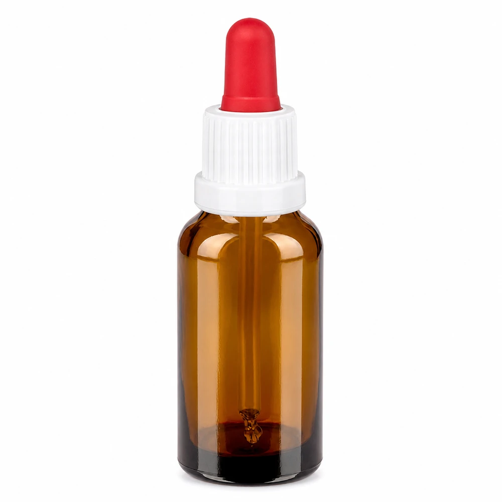 20ml flacon à pipette blanc/rouge OV BrownLine UT18/20 Petit flacon compte-gouttes de 20 ml avec bouchon à vis blanc et pipette en caoutchouc rouge