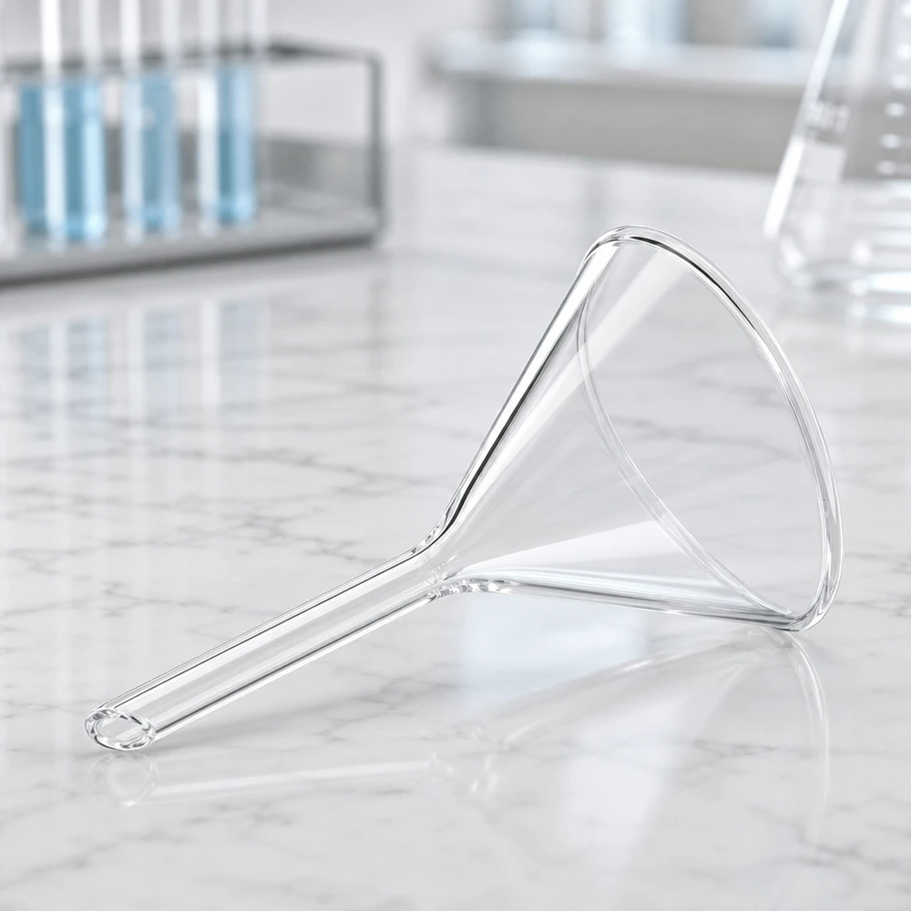 Entonnoir en verre de précision de 55 mm de diamètre en verre sodo-calcique de haute qualité pour les applications de laboratoire