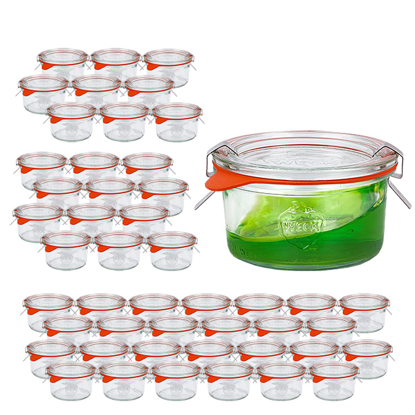 Set de 48 bocaux Weck 165ml verre renversé avec 48 couvercles en verre Set de 48 bocaux Weck 165ml verre renversé avec 48 couvercles en verre