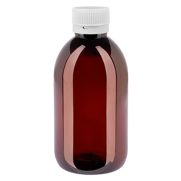 Flacon PET 250ml avec bouchon d'inviolabilité blanc strié Flacon PET 250ml avec bouchon d'inviolabilité blanc strié
