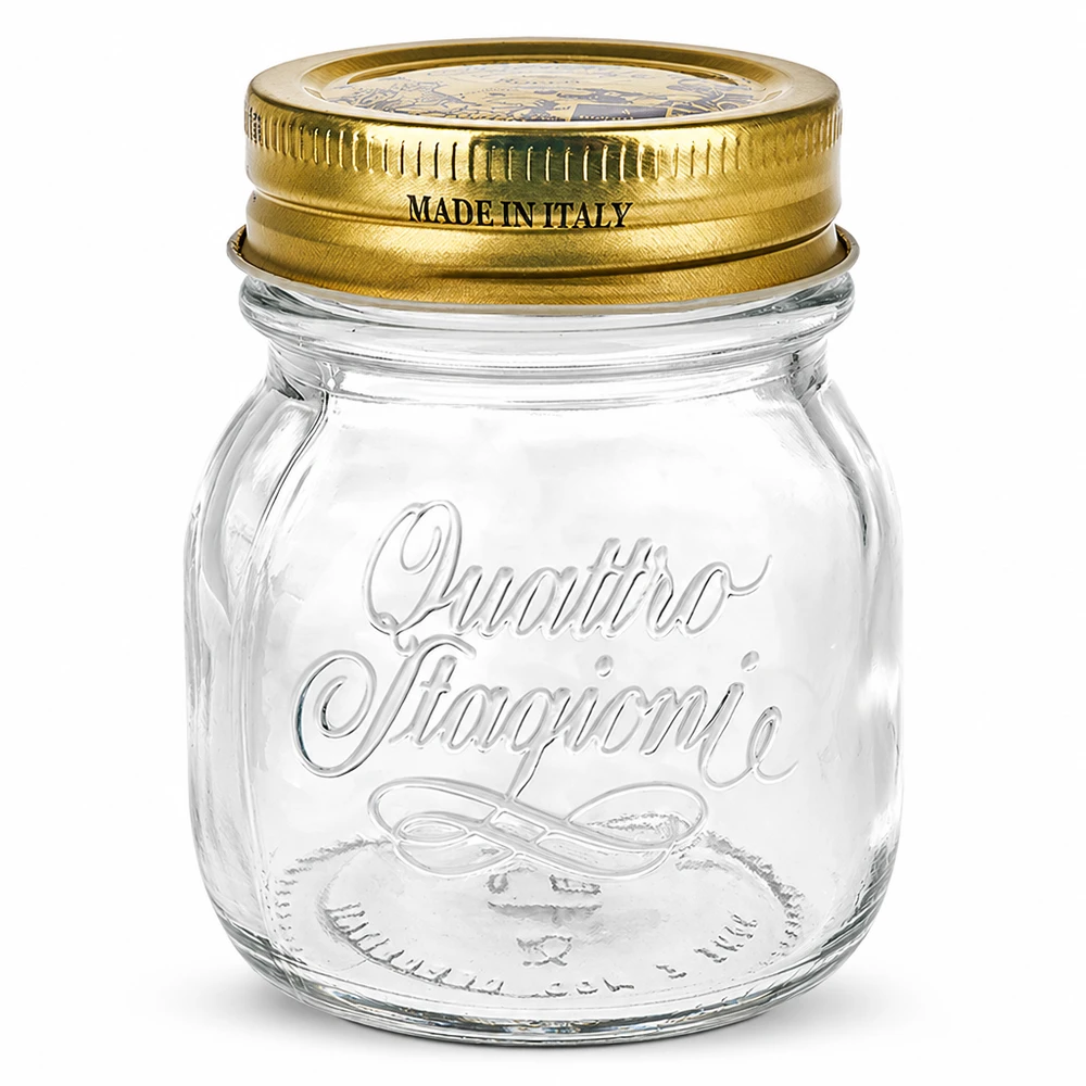 Pot rond Quattro Stagioni de 150 ml avec couvercle doré Made in Italy pour la mise en conserve et la conservation