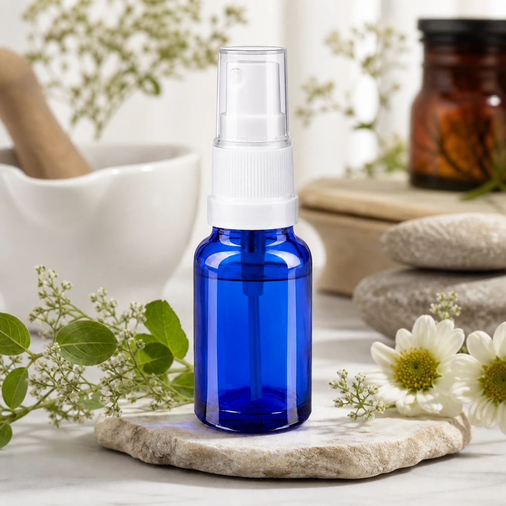 Vaporisateur 10ml blanc/tr. STD BlueLine UT18/10 Elégant vaporisateur bleu de 10 ml à la surface mate pour les produits de beauté de haute qualité