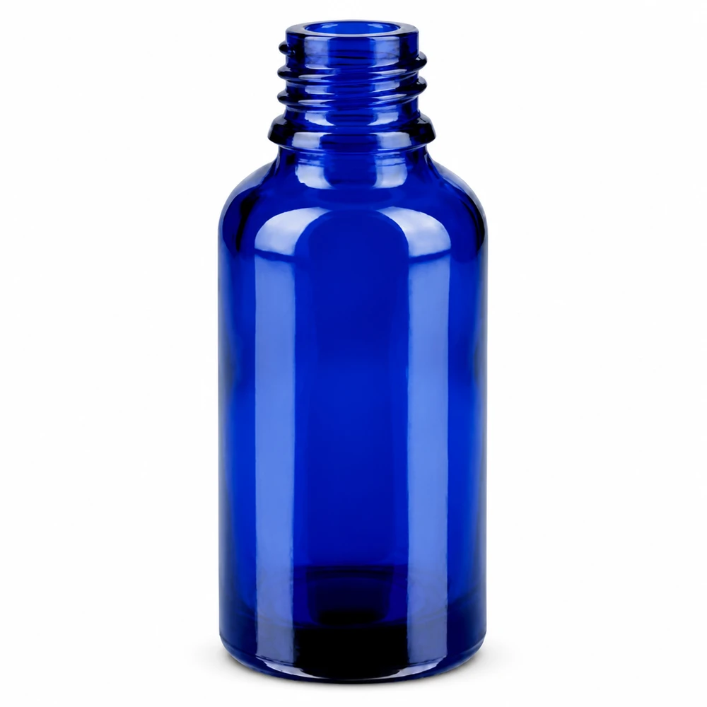 Flacon 30ml 11mm SV bleu OV BlueLine UT18/30 Petit flacon en verre bleu de 30 ml parfait pour les voyages et les déplacements grâce à sa taille compacte et à son bouchon sûr