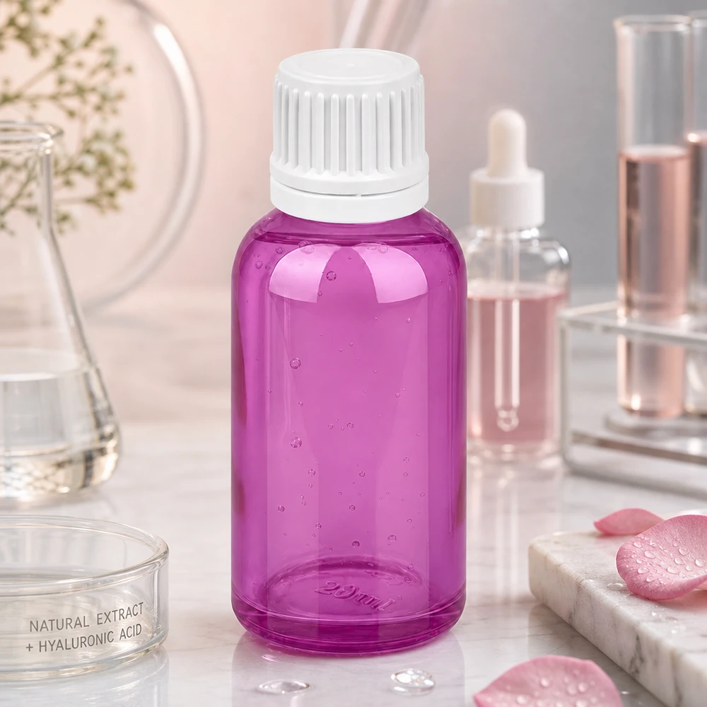 Bouteille 30ml bouchon à vis 11mm blanc Originalité Bouchon à vis PurpleLine UT18/30 Flacon compact violet de 30 ml idéal pour les tailles de voyage et les kits d'essai en cosmétique