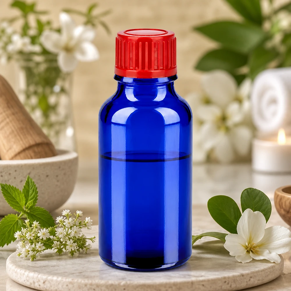Flacon 20ml 11mm SV rouge STD BlueLine UT18/20 Flacon en verre de pharmacie robuste de 20ml en bleu avec bouchon rouge étanche pour une utilisation professionnelle