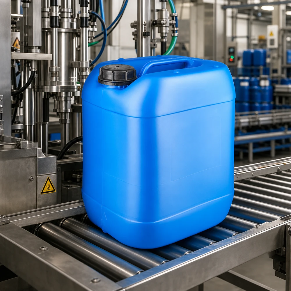 Bidon 20 litres bleu avec bouchon à vis OV Bidon rectangulaire en plastique de 20 litres, bleu, pour un stockage sûr des liquides