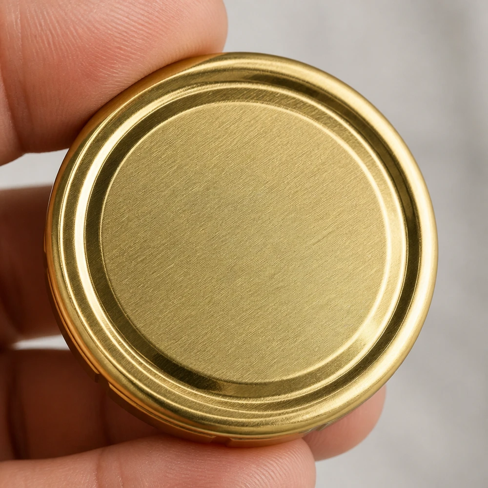 UNiTWIST TO58 : couvercle de conserve doré, vue de dessus, anneaux concentriques, BioSeal unitemp