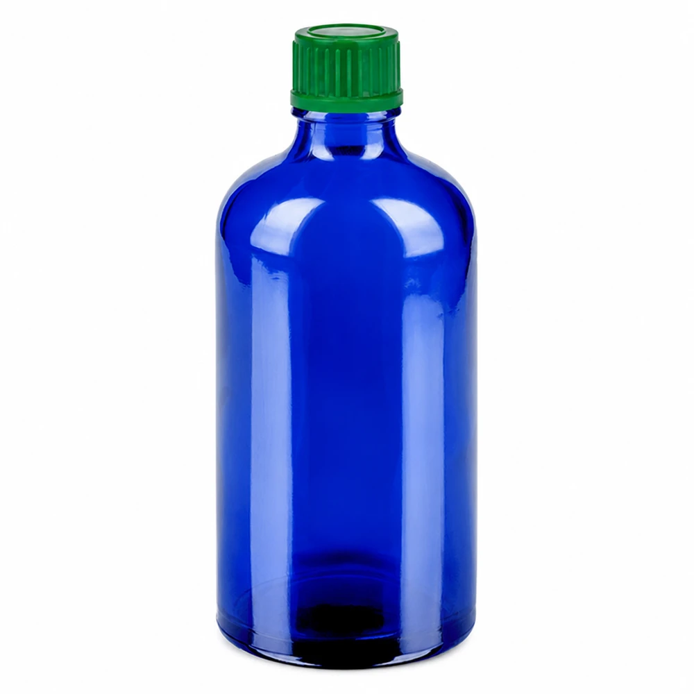 Flacon de 100ml 11mm SV vert STD BlueLine UT18/100 Bouteille ronde de 100 ml d'un bleu élégant avec un bouchon rotatif vert pratique